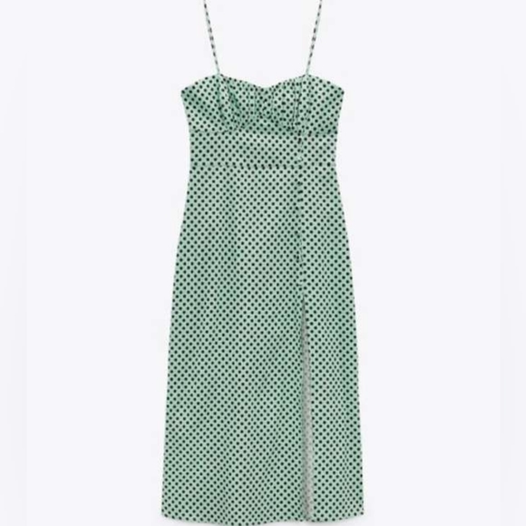 ZARA Linen Blend Polka Dot Turquoise Dress NWT Size Small - Picture 4 of 10